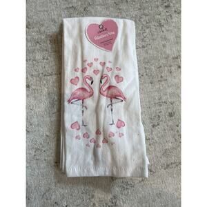 Valentines Day Flamingo Heart Kitchen Towels Set‎ Of 2 NWT 100% Cotton